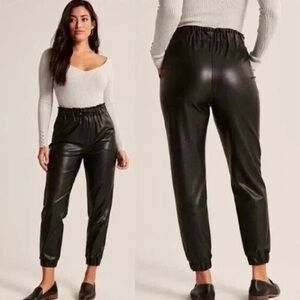 A+F Vegan Leather High Waist Jogger Pants